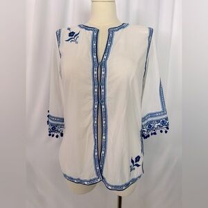 Soft Surroundings White Tunic Women's Embroidered Top (622)